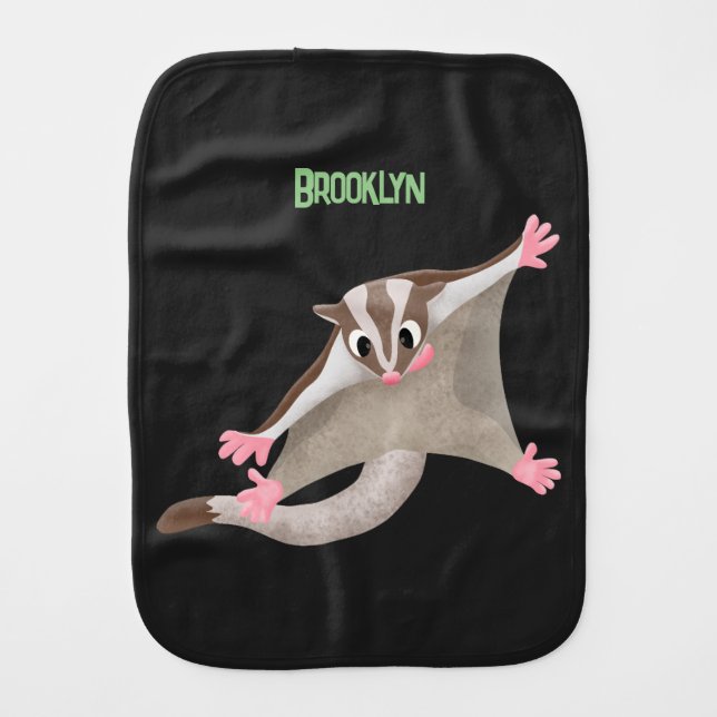 Cute happy sugar glider cartoon illustration baby burp cloth (Front)
