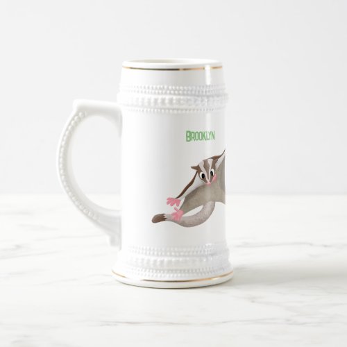 Cute happy sugar glider cartoon illustration beer stein