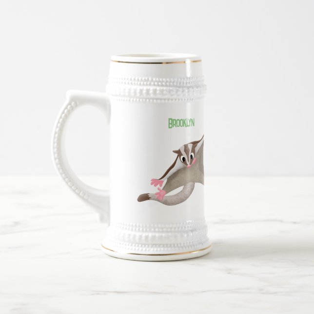 Cute happy sugar glider cartoon illustration beer stein (Left)