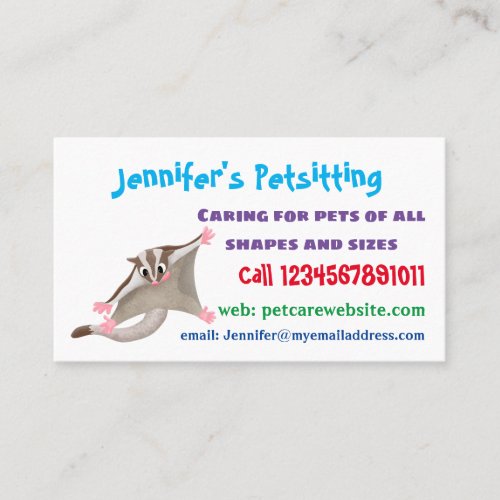 Cute happy sugar glider cartoon illustration business card