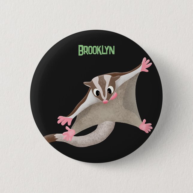 Cute happy sugar glider cartoon illustration button (Front)
