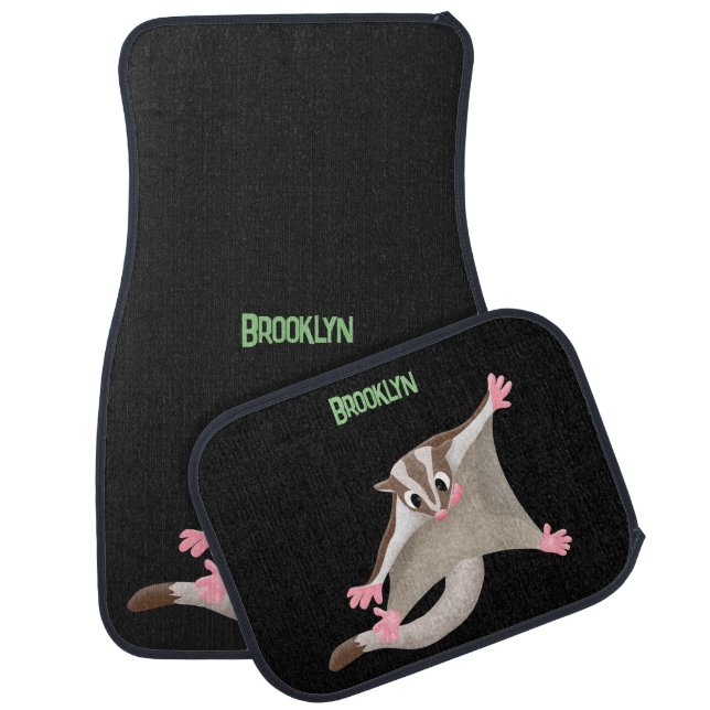 Cute happy sugar glider cartoon illustration car floor mat (Set)