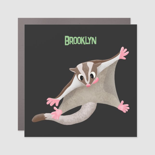 Cute happy sugar glider cartoon illustration car magnet (Front)