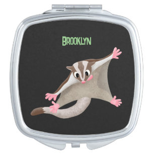 Cute happy sugar glider cartoon illustration compact mirror