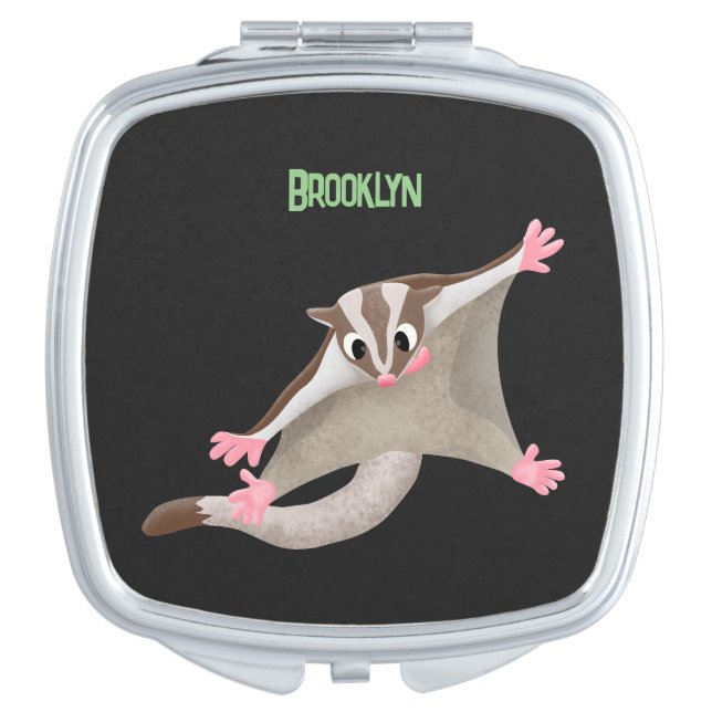 Cute happy sugar glider cartoon illustration compact mirror (Front)