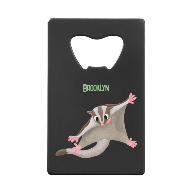 Cute happy sugar glider cartoon illustration credit card bottle opener (Front)