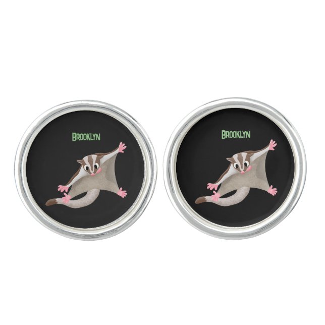 Cute happy sugar glider cartoon illustration cufflinks (Front)
