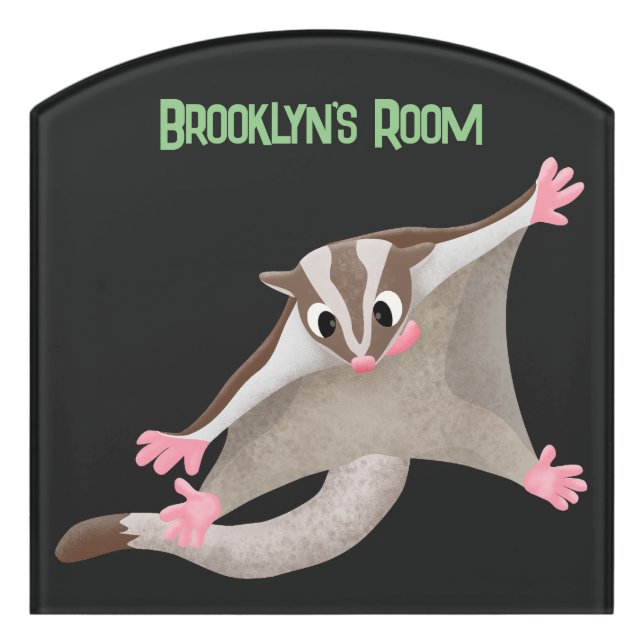 Cute happy sugar glider cartoon illustration door sign (Contour Front)