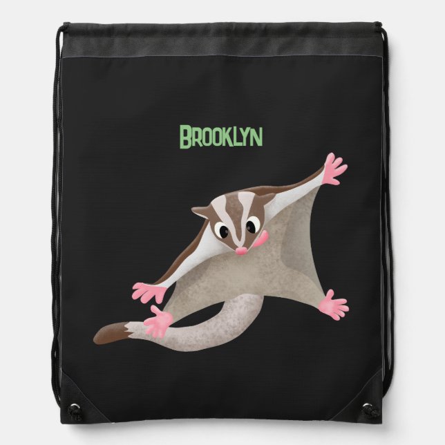 Cute happy sugar glider cartoon illustration drawstring bag (Front)