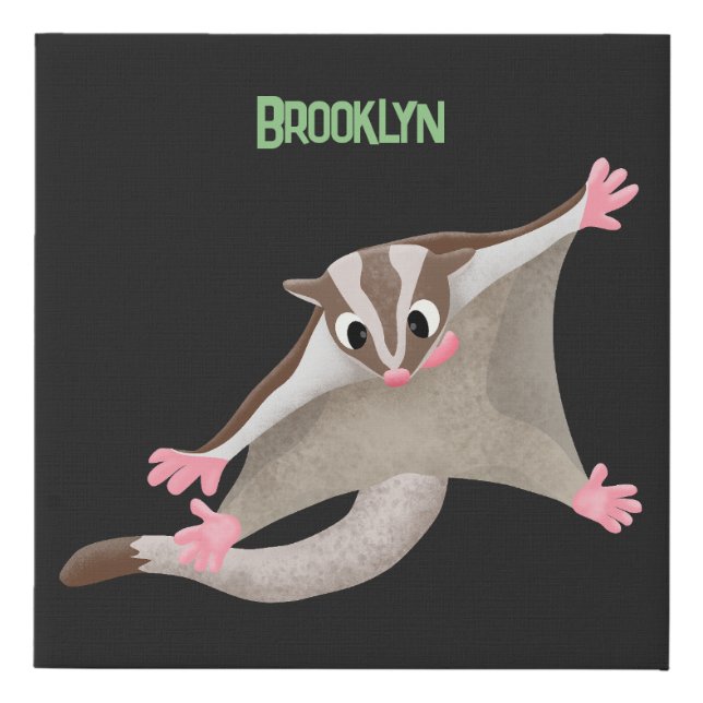 Cute happy sugar glider cartoon illustration faux canvas print (Front)