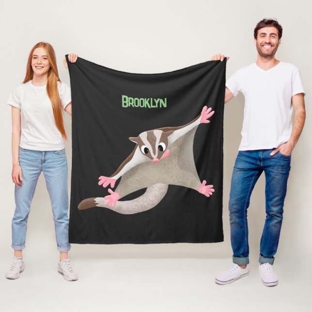Cute happy sugar glider cartoon illustration fleece blanket (In Situ)
