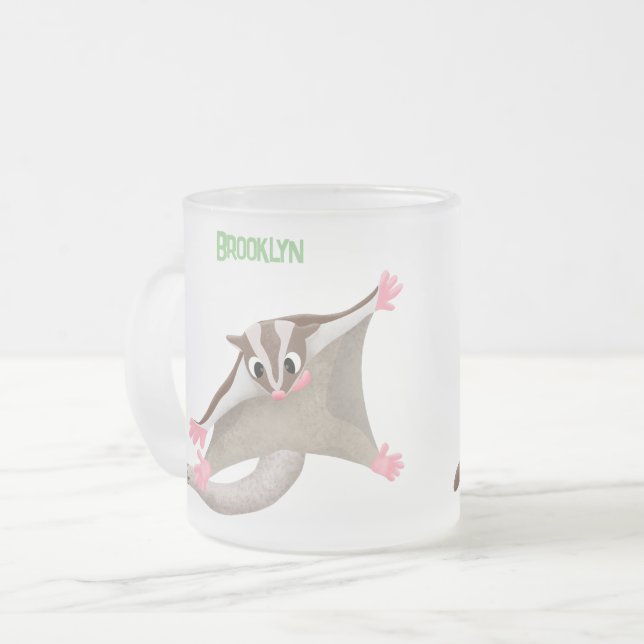 Cute happy sugar glider cartoon illustration frosted glass coffee mug (Front Left)