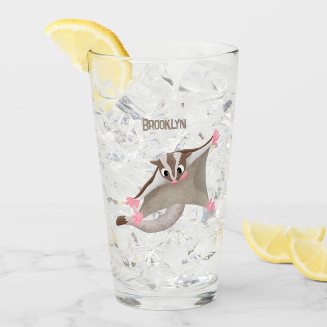 Cute happy sugar glider cartoon illustration glass (Front Ice)