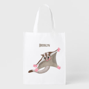 Cute happy sugar glider cartoon illustration grocery bag