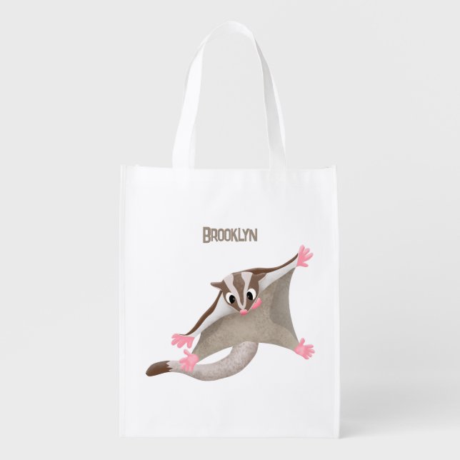 Cute happy sugar glider cartoon illustration grocery bag (Front)