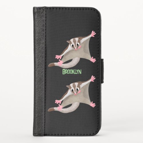 Cute happy sugar glider cartoon illustration iPhone x wallet case