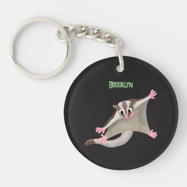 Cute happy sugar glider cartoon illustration keychain (Front)