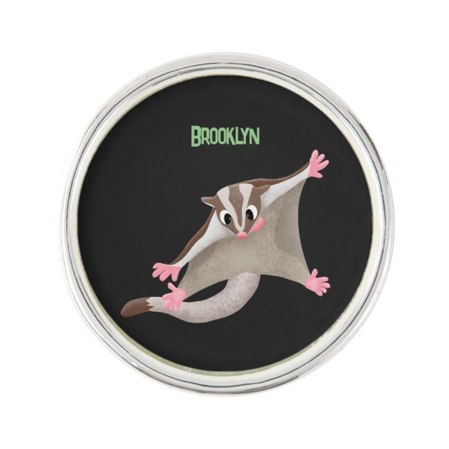 Cute happy sugar glider cartoon illustration lapel pin (Front)