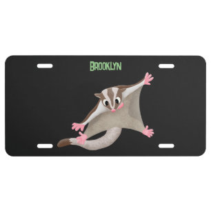 Cute happy sugar glider cartoon illustration license plate