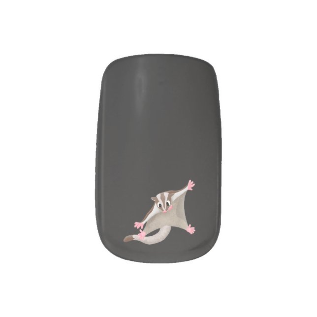 Cute happy sugar glider cartoon illustration minx nail art (Left Thumb)