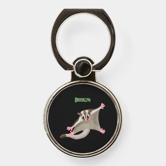 Cute happy sugar glider cartoon illustration phone ring stand (Front)