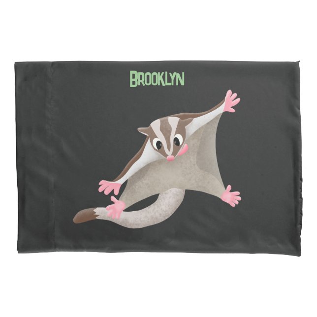 Cute happy sugar glider cartoon illustration pillow case (Front)