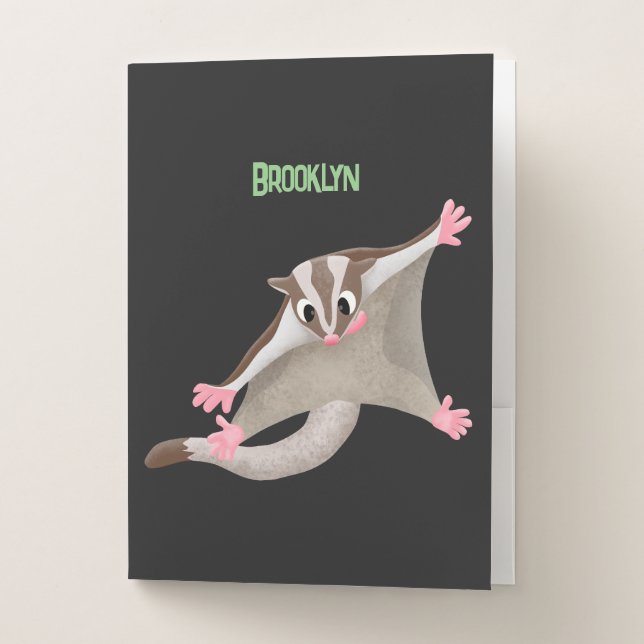 Cute happy sugar glider cartoon illustration pocket folder (Front)