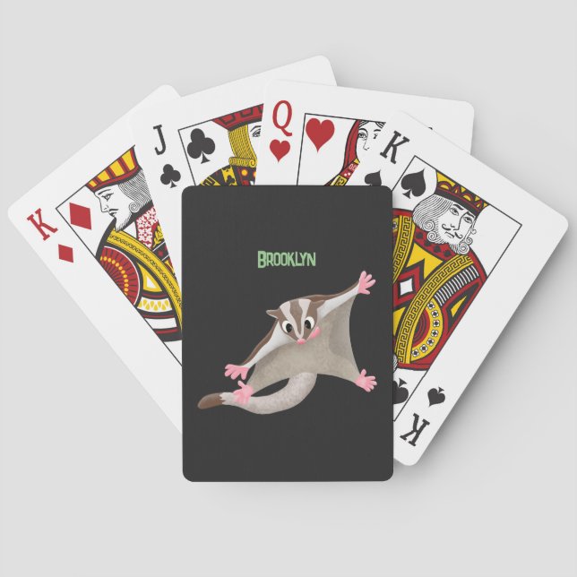Cute happy sugar glider cartoon illustration poker cards (Back)