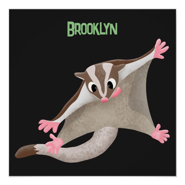 Cute happy sugar glider cartoon illustration poster (Front)