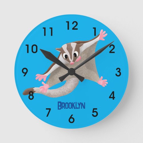 Cute happy sugar glider cartoon illustration round clock