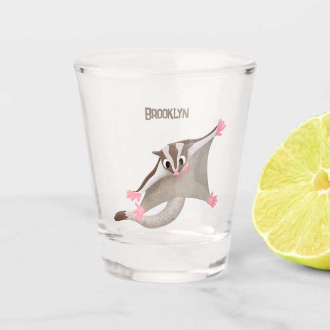 Cute happy sugar glider cartoon illustration shot glass (Front)