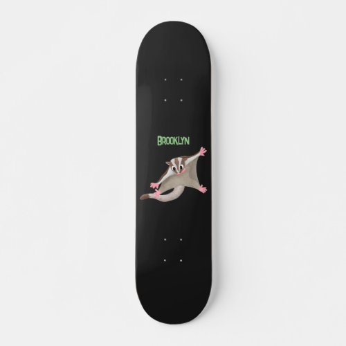 Cute happy sugar glider cartoon illustration skateboard