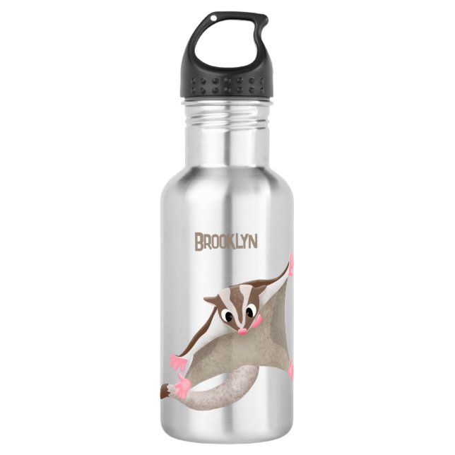 Cute happy sugar glider cartoon illustration stainless steel water bottle (Front)