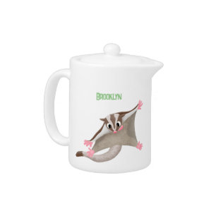 Cute happy sugar glider cartoon illustration teapot