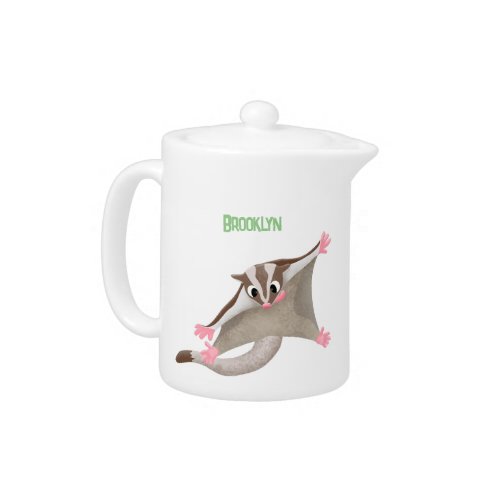 Cute happy sugar glider cartoon illustration teapot