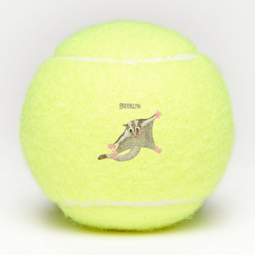 Cute happy sugar glider cartoon illustration tennis balls