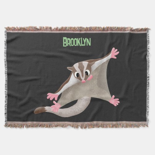 Cute happy sugar glider cartoon illustration throw blanket