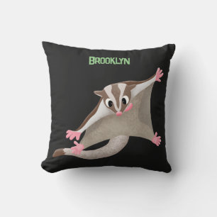 Cute happy sugar glider cartoon illustration throw pillow