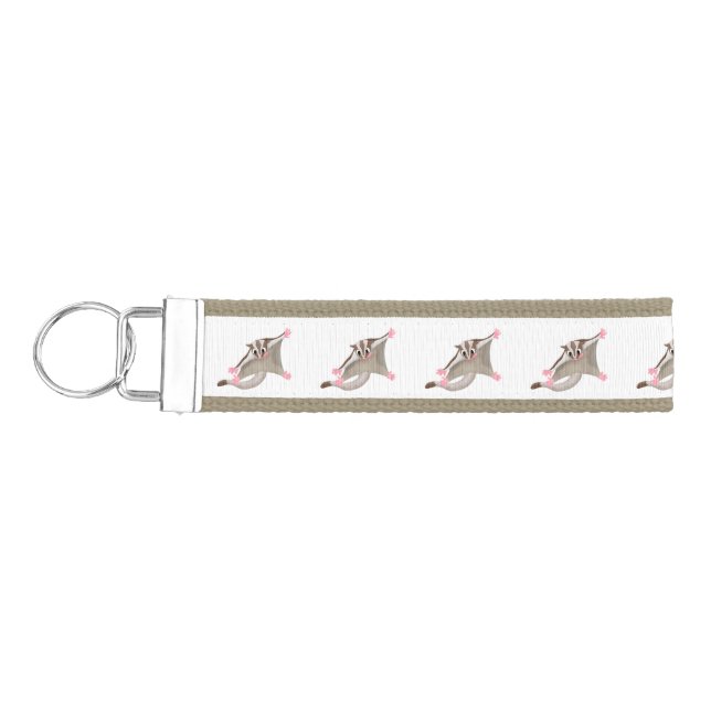 Cute happy sugar glider cartoon illustration wrist keychain (Keys on Left)