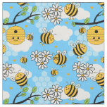Cute Happy Summer Bees and Flowers Pattern Fabric