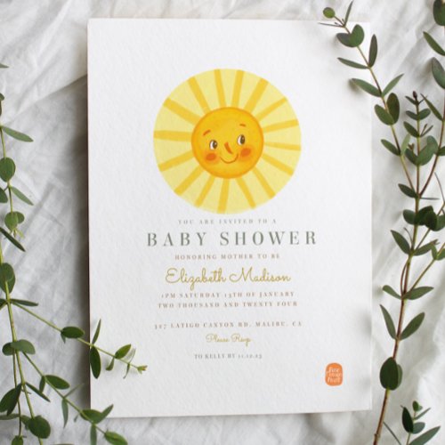 Cute Happy Sun Baby Shower Invitation