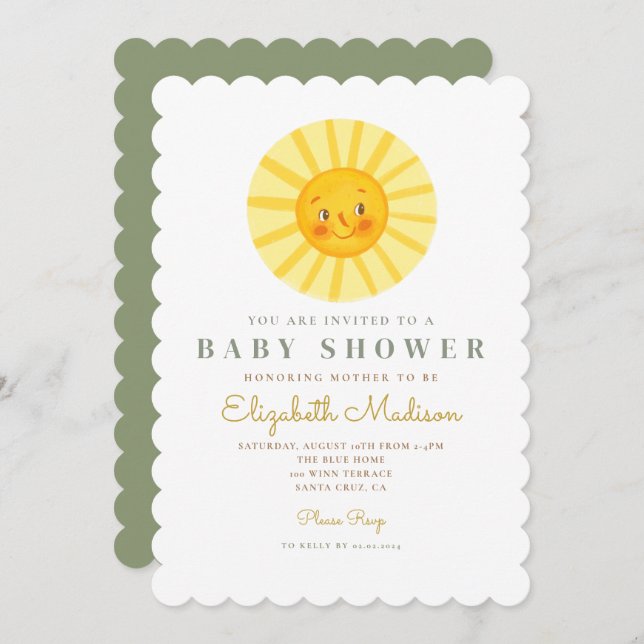 Cute Happy Sun Baby Shower Invitation (Front/Back)