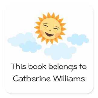 Cute happy sun cartoon kids bookplate stickers