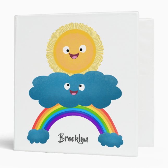 Cute happy sun cloud rainbow cartoon 3 ring binder (Front/Inside)