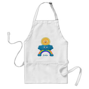 Cute happy sun cloud rainbow cartoon adult apron