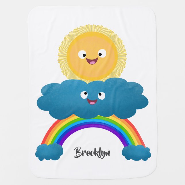 Cute happy sun cloud rainbow cartoon baby blanket (Front)