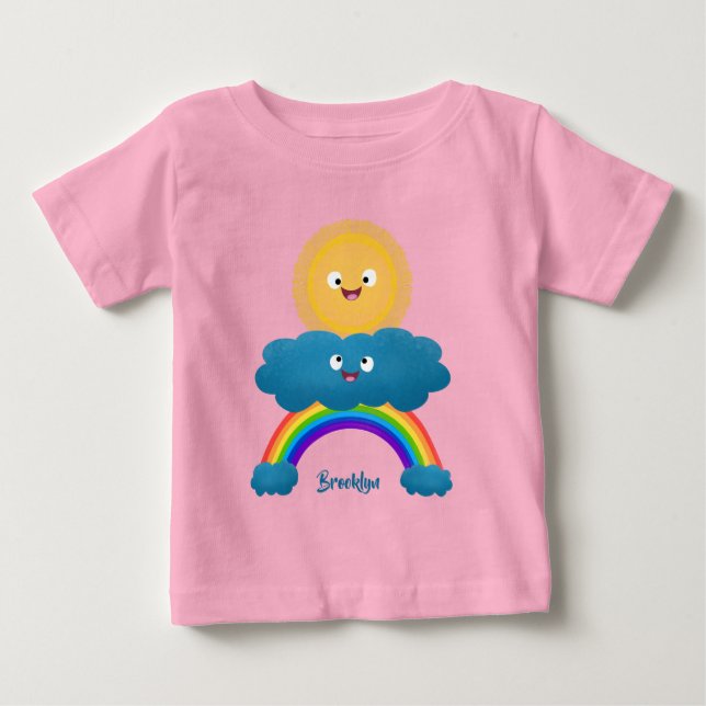 Cute happy sun cloud rainbow cartoon baby T-Shirt (Front)