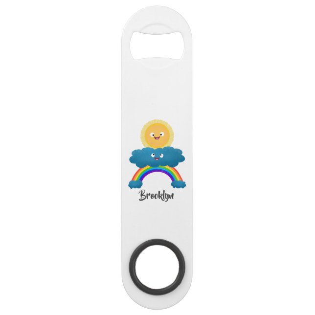 Cute happy sun cloud rainbow cartoon bar key (Front)