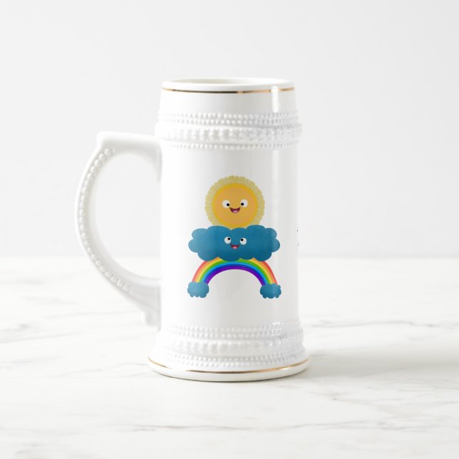 Cute happy sun cloud rainbow cartoon beer stein (Left)