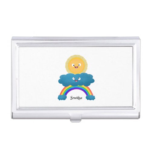 Cute happy sun cloud rainbow cartoon business card case